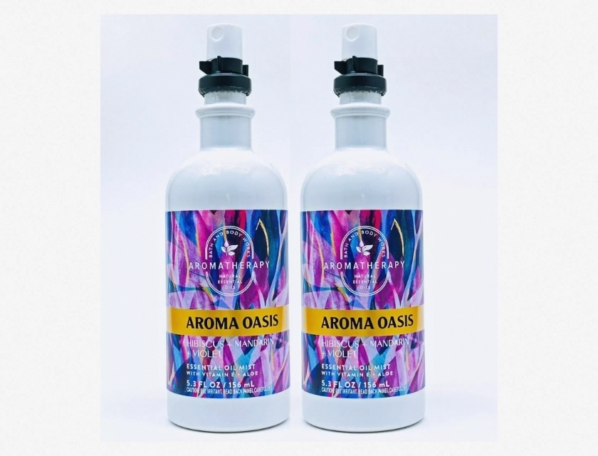 Bath & Body Works Aromatherapy Essential Oil Mist Hibiscus Mandarin Violet 2 Pack 5.3 oz Each
