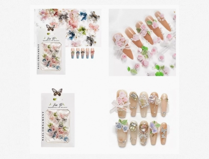 3D Rose Flower Nail Art Decorations, 120 Pieces Fake Nail Tips for Salon and DIY