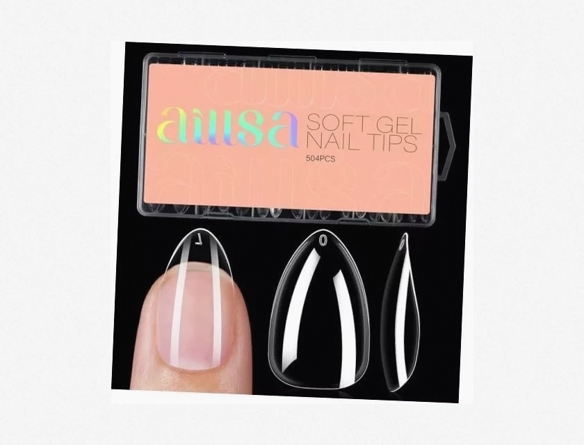 504Pcs Clear Full Cover Short Almond Nail Tips, Soft Acrylic False Nails for Manicure