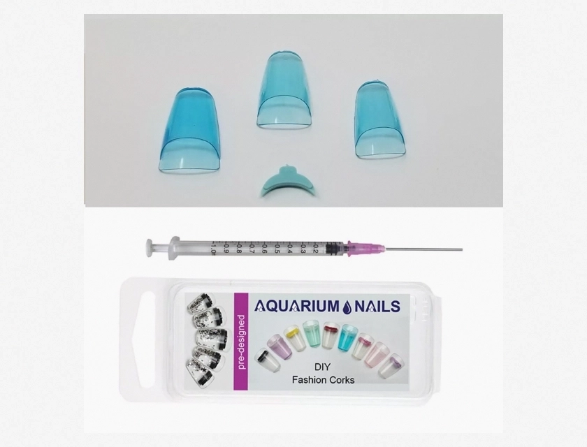 24 Pcs Aquarium Blue Acrylic False Nail Art Tips with Syringe Injector Kit