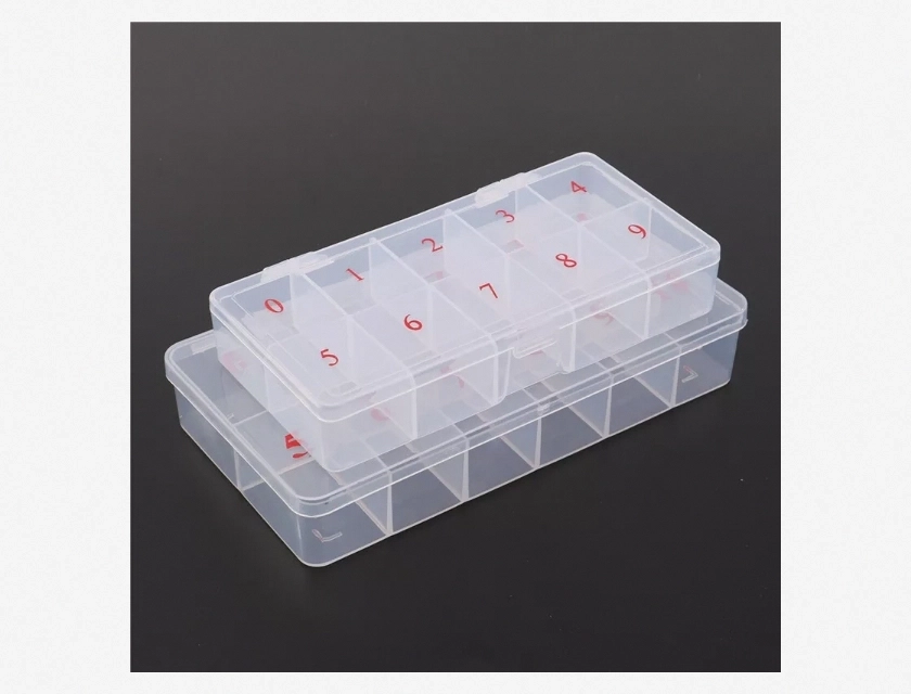 10 Cell False Nail Art Tips Storage Box Case, Acrylic Nail Organizer Container for Salon or Home Use