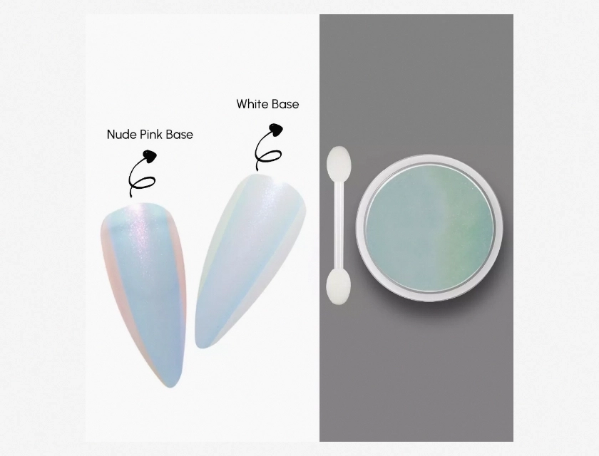 Chrome Nail Powder Kit 2 Pieces Blue Pearl Mermaid Rainbow Nail Polish Salon