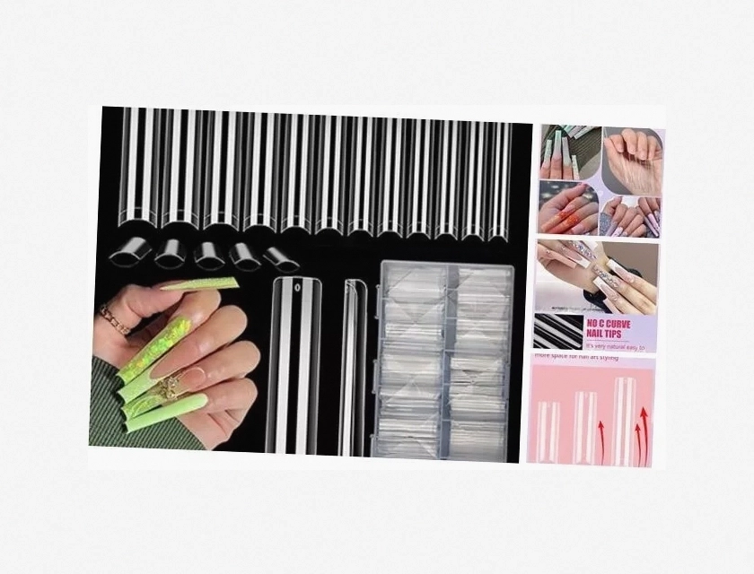 504 Pcs Clear Nail Tips for Acrylic Nails, 5.5cm No C Curve, Travel Size
