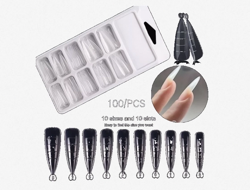 Dual Nail Extension Jelly Gel Forms Tips Box of 100 for Acrylic Building 10 Sizes