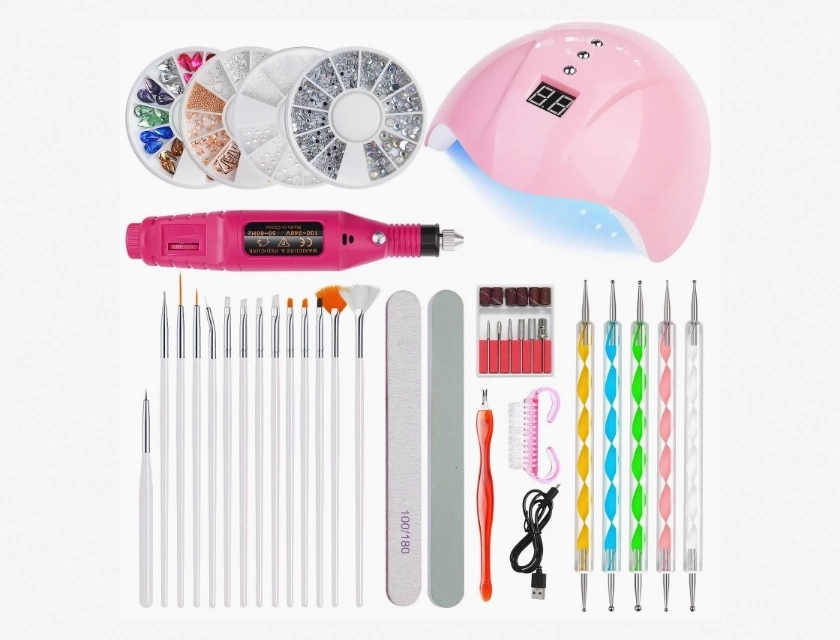 USB Smart Nail Lamp with Sander and Nail Art Brush Accessory Set for Professional Manicure
