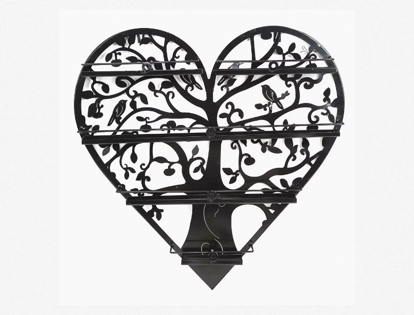 Wall Mounted Heart Shaped Nail Polish Storage Rack, Black, 60cm Height