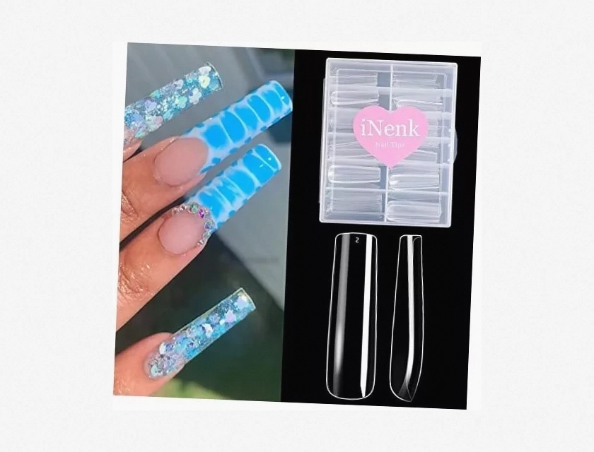 Extra Long Clear XXL Straight Square Nail Tips, 120 Pcs for Travel and Professional Use