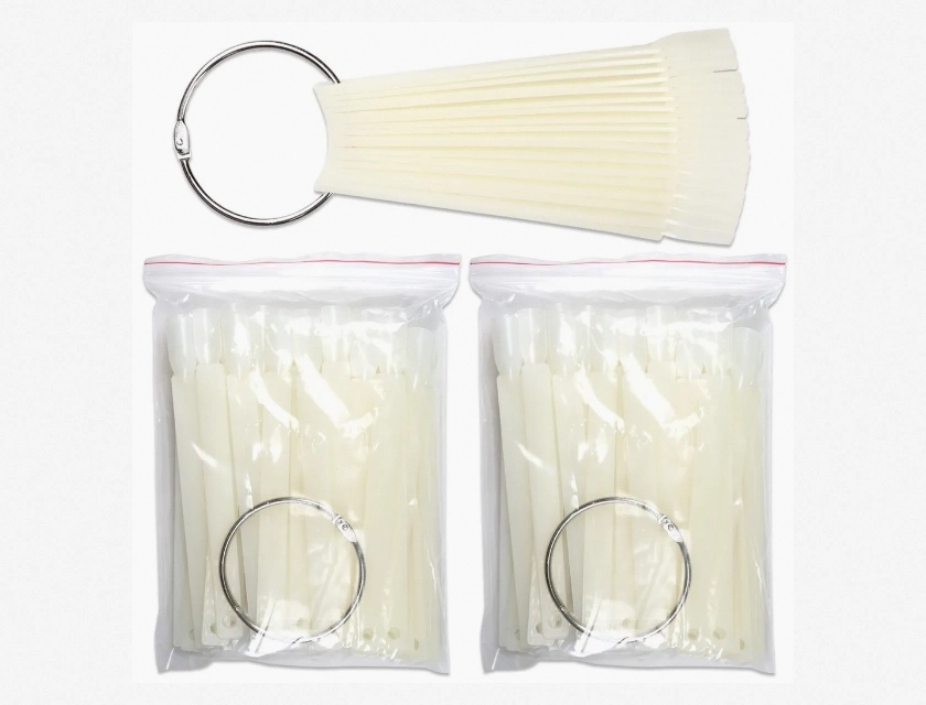 100-Piece Natural Fan False Nail Tips Display with Metal Ring and Screw