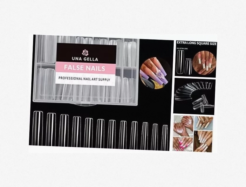 120 Pieces Full Cover Square Nail Tips, No C Curve, Acrylic False Nails for Nail Art