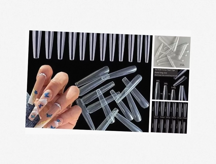 600 Pieces 3XL Clear Coffin Nail Tips, Full Cover Ballerina False Nails for Acrylic Gel Manicure
