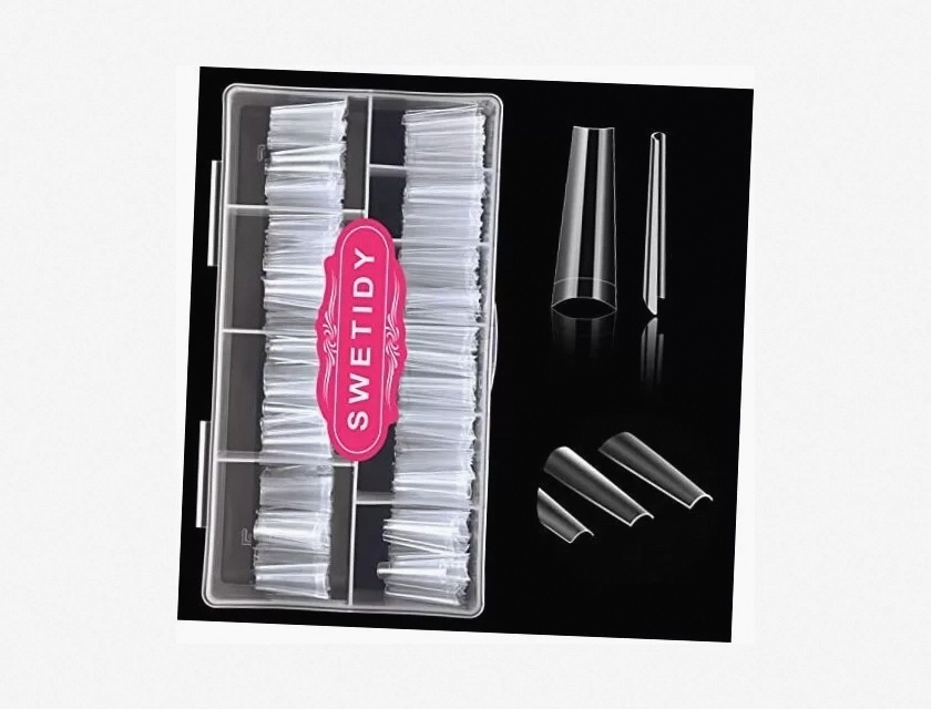 500 Piece No C Curve XL Coffin Nail Tips, Clear Long Acrylic False Nails for Professional Salon or DIY