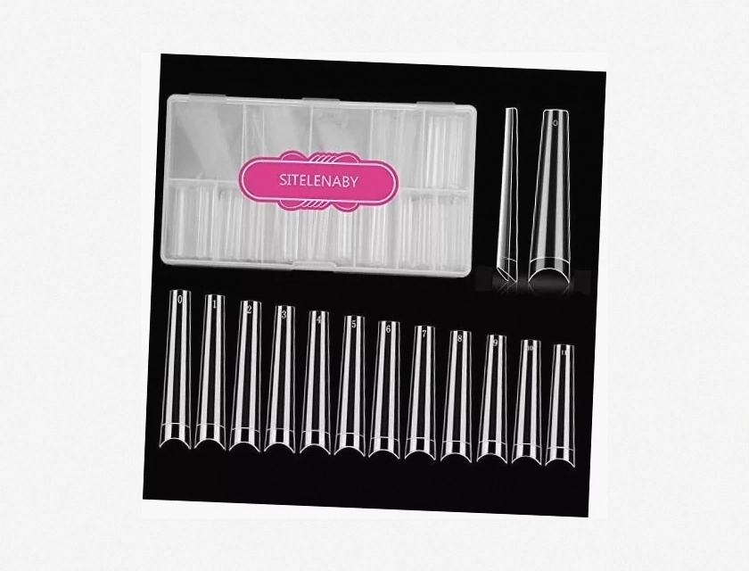 3XL Coffin No C Curve Nail Tips – Clear Acrylic Long Nail Tips for Acrylic Nails, DIY Salon Nail Art