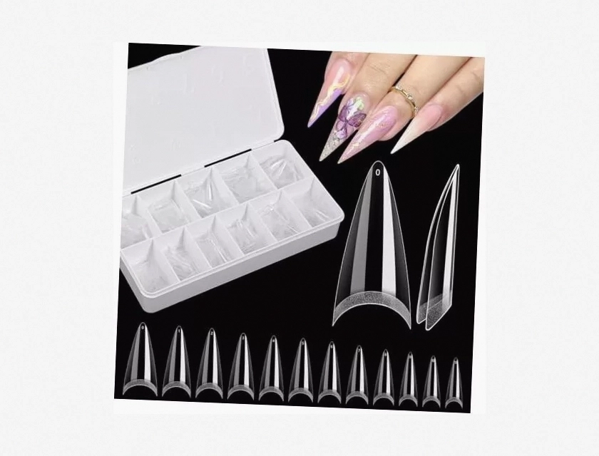 550 Pcs Clear Stiletto Nail Tips, Medium Length No C Curve False Nails for Acrylic Gel Manicure