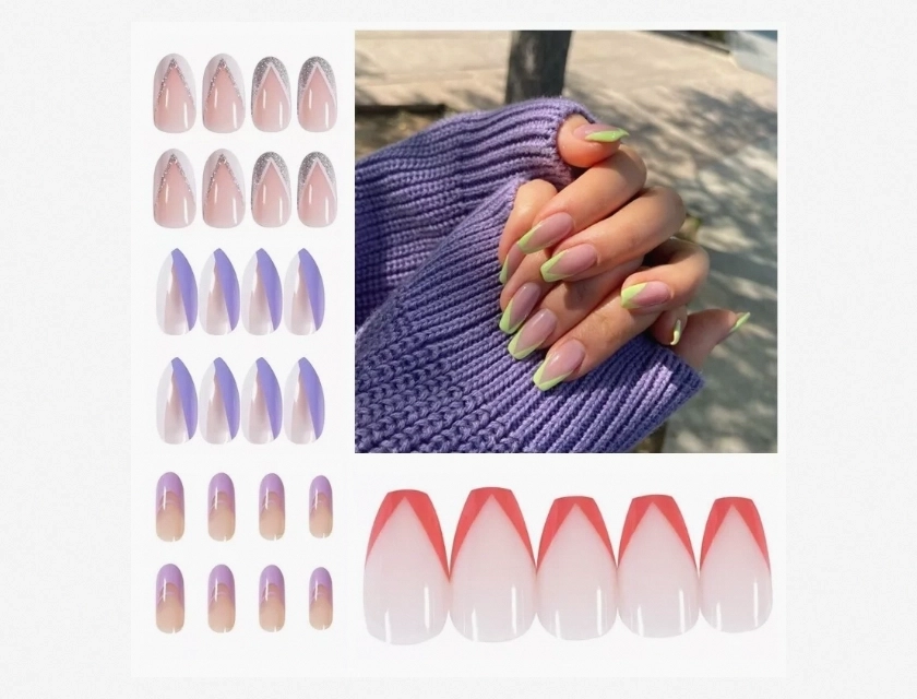 Ballerina False Nails with Design 24 Pieces French Artificial Nails