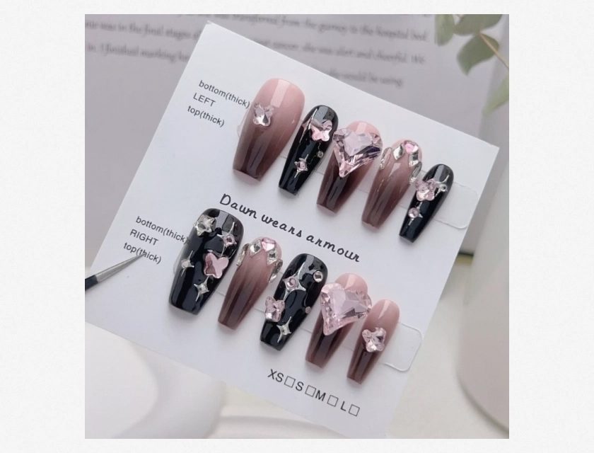 French False Nails 3D Long Coffin Press on Nails Glitter Artificial Nails for Women