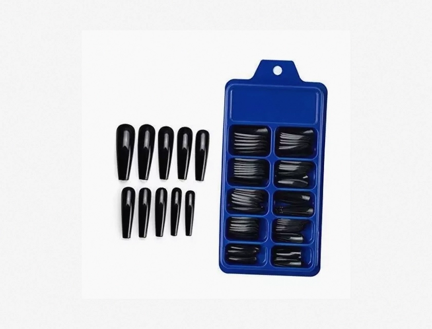 100 Pcs Coffin Fake Nail Tips, Glossy Press On Nails Long Coffin Shape
