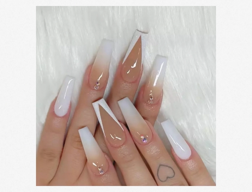 French White Tip Fake Nails 24 Count Long Coffin Artificial Nail Tips