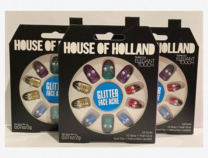 House of Holland Nailed By Elegant Touch Glitter Face Ache Nail Polish, Lot of 3