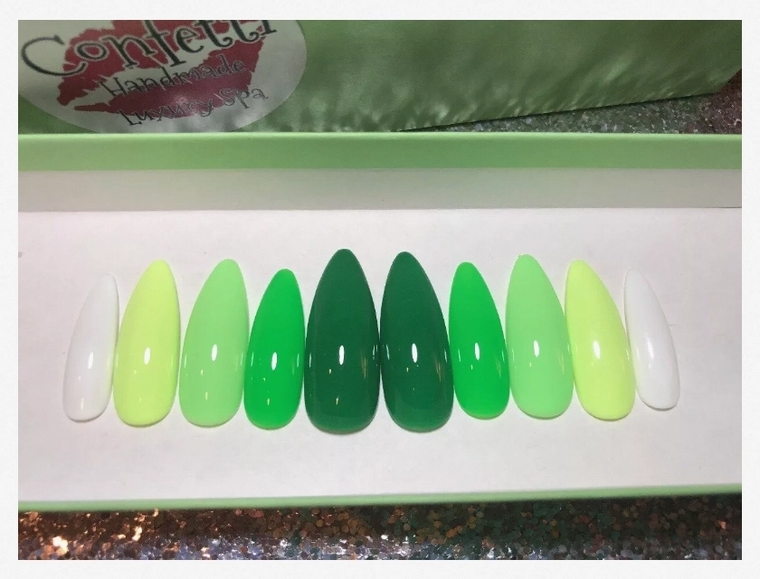Green to White Ombre Press On Nails, Short Square Fake Nails with Glossy Finish, Reusable Acrylic Nails for Women, Handmade False Nails for Everyday Wear