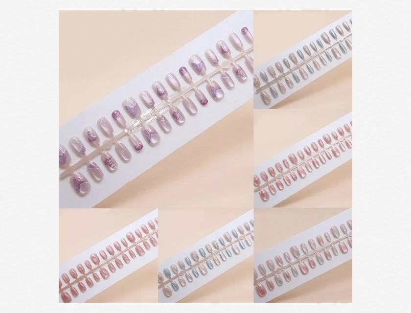 Shining Long Square Press On Nails for Women and Girls, False Nails Set