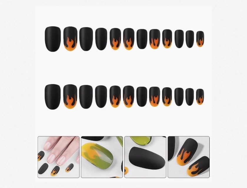 Matte Nails Tips 24 Pieces Square Fake Nail Patch Flame Design