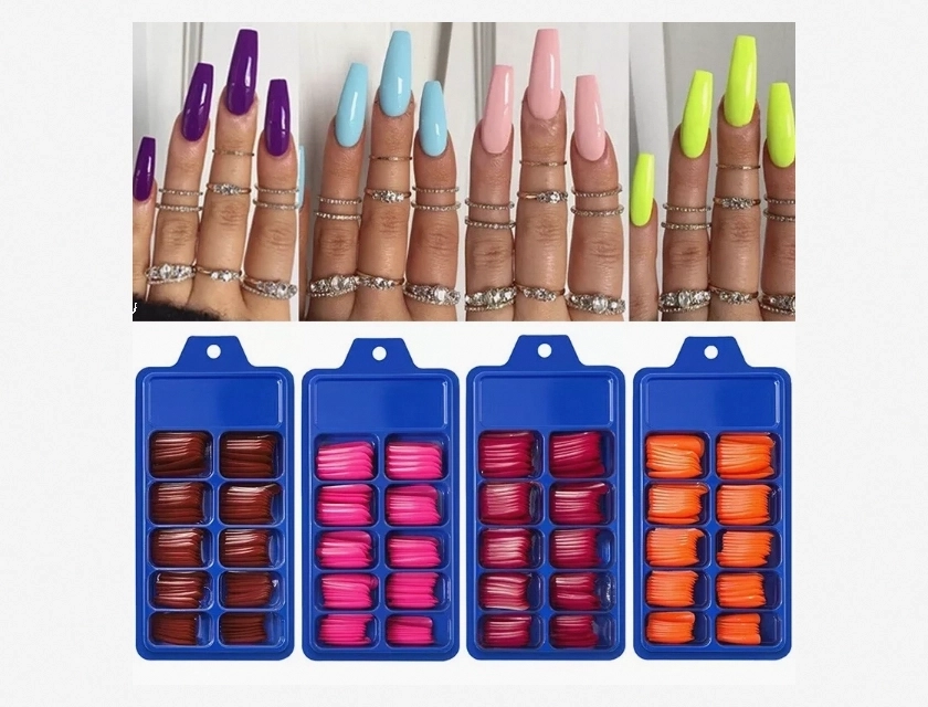 100Pcs Coffin Nail Tips – French False Nails Extension for Decor