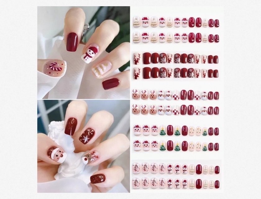 Christmas Press On Nails Cute Cartoon False Nails Artificial Manicure Decor