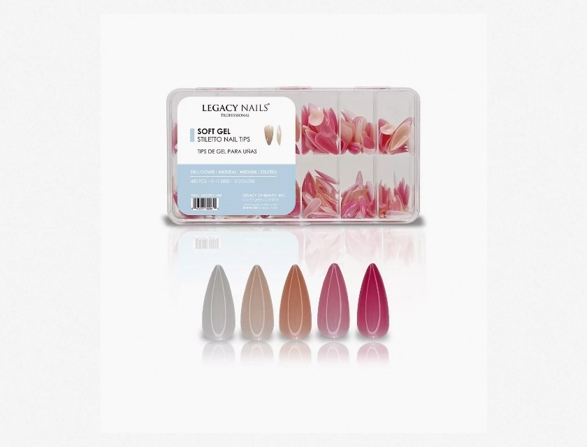 Legacy Nails Soft Gel Medium Stiletto Nail Tips, 100-Pack, Professional Salon Quality