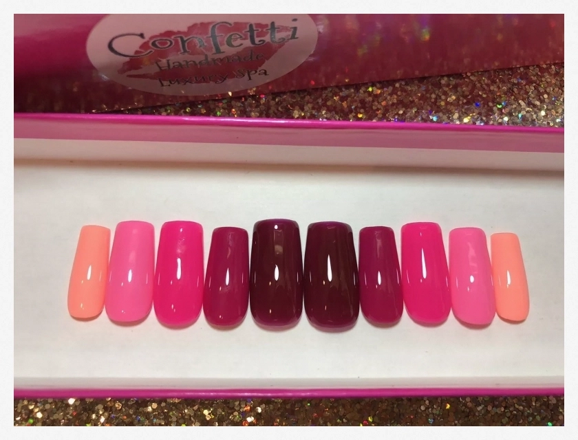 Gradient Plum Peach Ombre Press On Nails, Short Almond False Nails with Glue, Reusable Acrylic Nail Tips for Women Girls, 24 Pcs