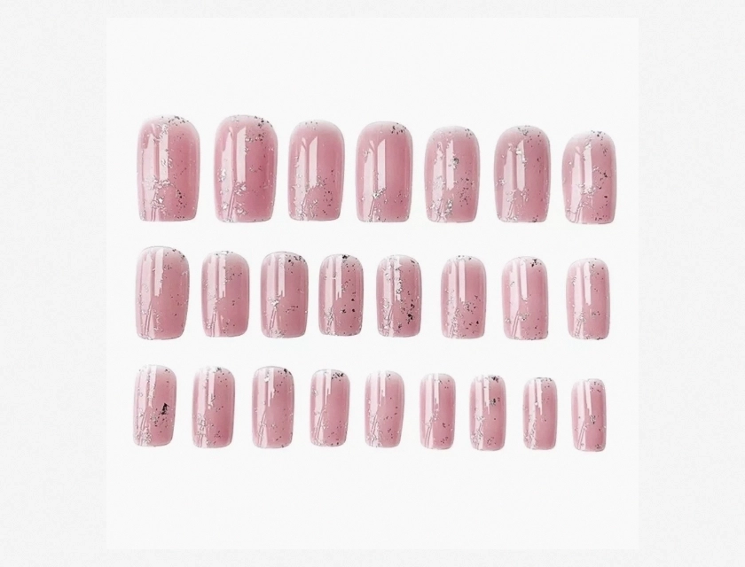 2 Sets Pink Oval Artificial Acrylic Fake Nails
