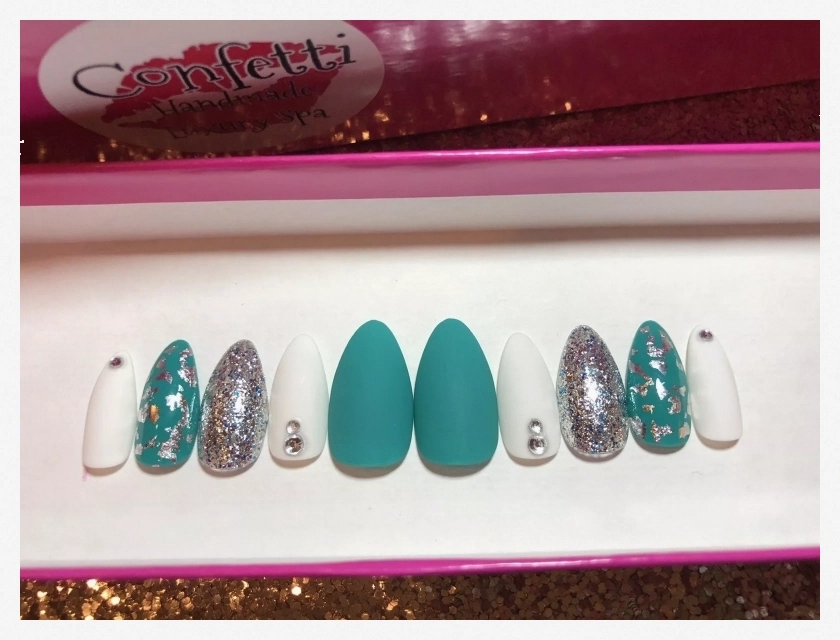 Teal Turquoise Press On Nails – Short Square Fake Nails, Glossy Finish, 24 Pack Reusable Acrylic Nails for Women