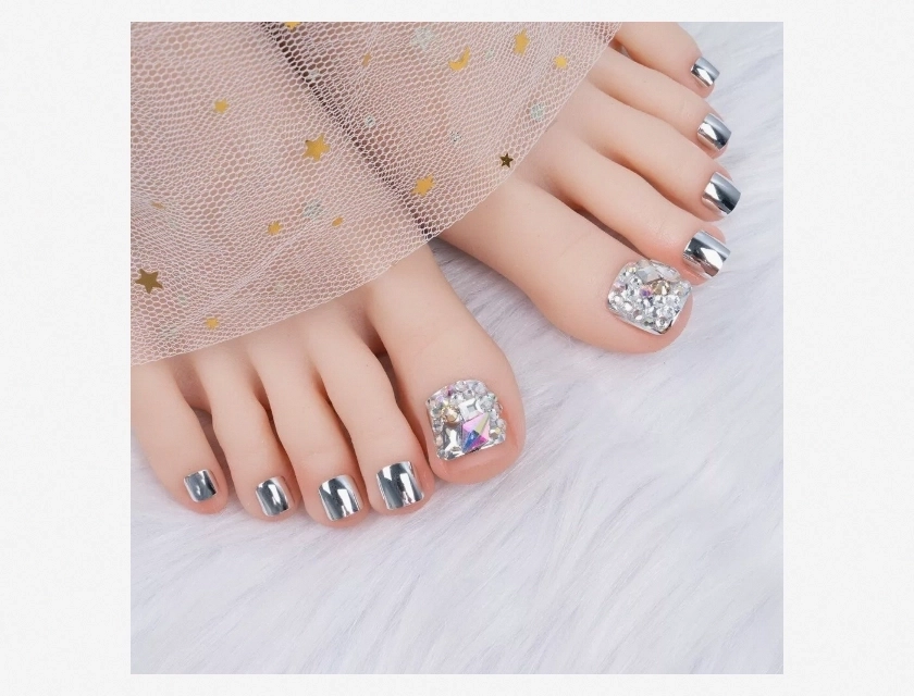 Cat’s Eye False Toe Nails Square Head Press On Nail Tips for Women