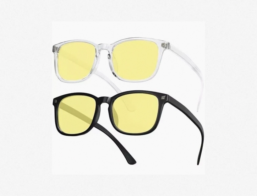 2-Pack Blue Light Blocking Glasses for Night Driving, Black Frame with Clear Night Vision Lenses