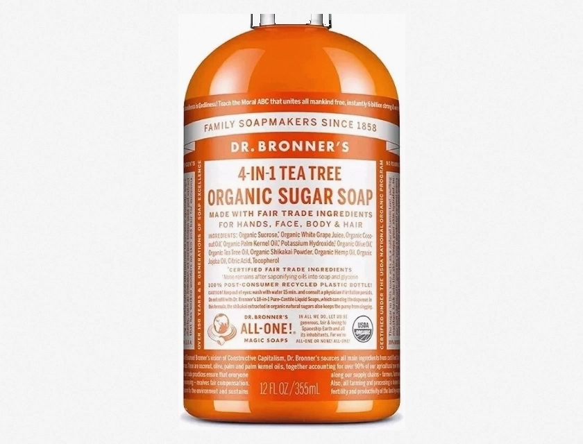 Dr. Bronner’s Organic Sugar Soap, Tea Tree, 12 oz, 4-in-1 for Hands, Body, Face, and Hair