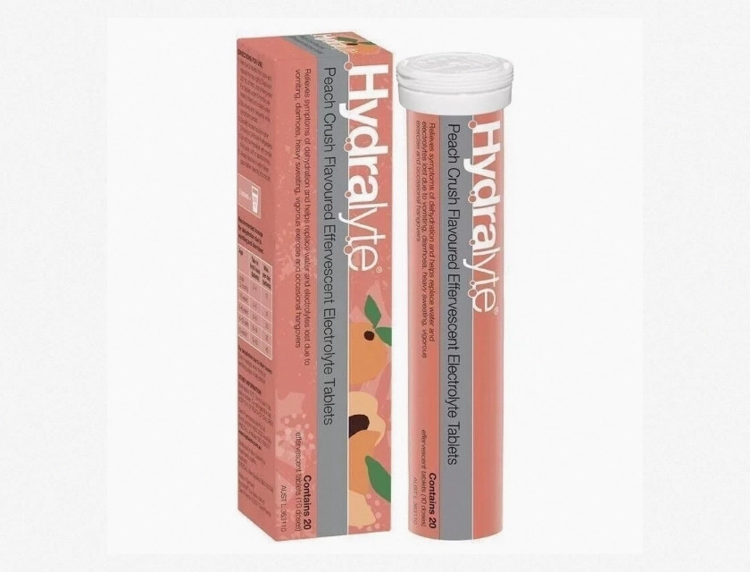 Hydralyte Effervescent Electrolyte Tablets, Peach Crush, 20 Count