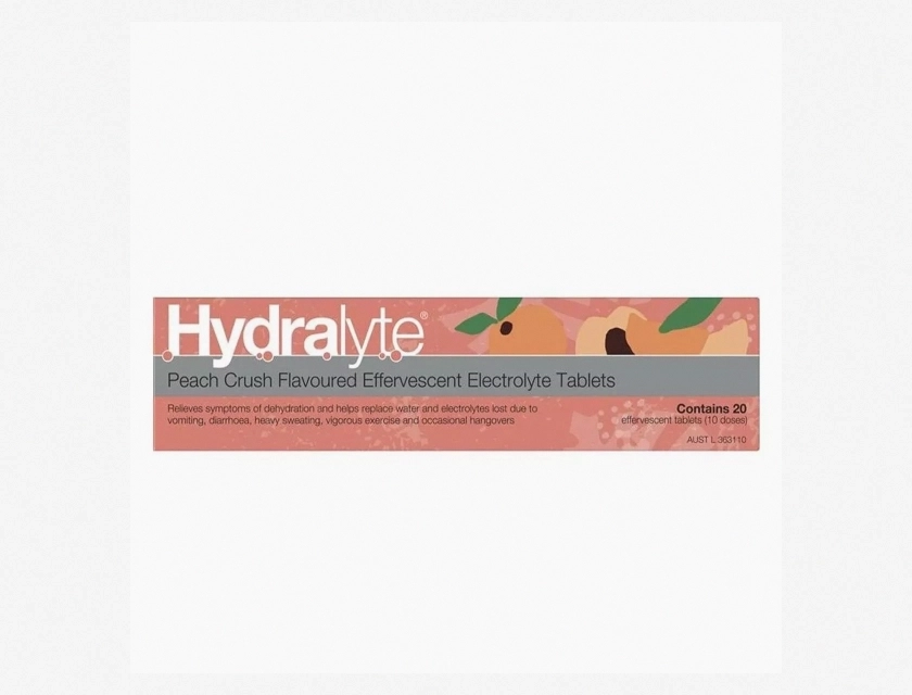 Hydralyte Peach Crush Effervescent Tablets, 20 Count, Electrolyte Drink Mix for Rapid Rehydration
