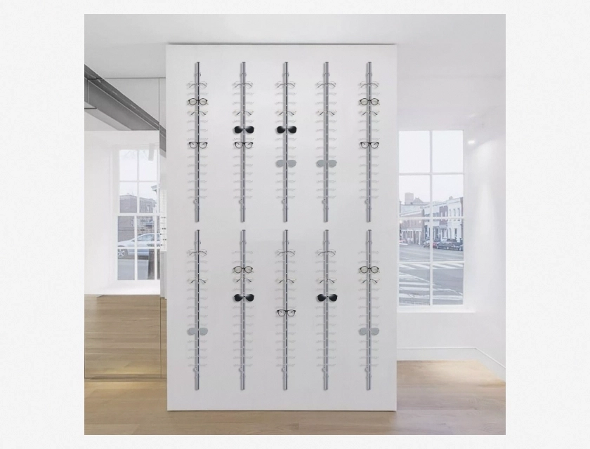 10-Piece Aluminum Eyeglass Display Rod Rack, Wall Mounted Storage for Glasses