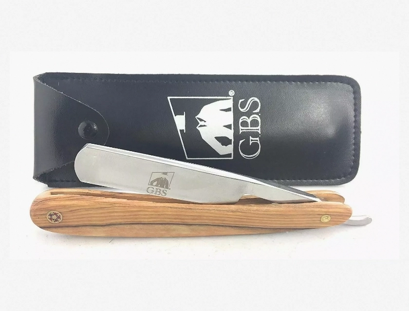 GBS Shave Ready Straight Razor with Natural Wood Finish Scales