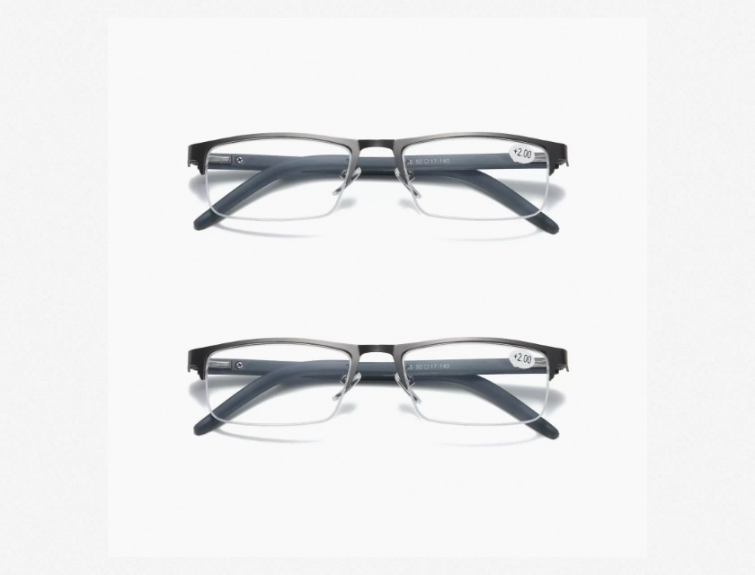 2-Pack Men’s Half-Frame Rectangular Blue Light Blocking Reading Glasses