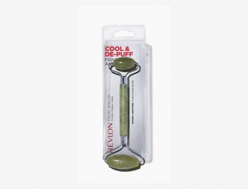 Revlon Dual-Sided Facial Roller with Natural Jade Stone, Cool and Depuff for Face, Gua Sha Tool for Skincare, Massager for Lymphatic Drainage and Puffiness Reduction