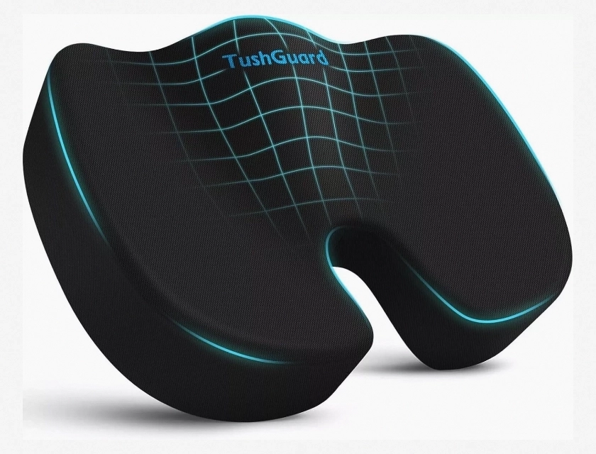 TushGuard Seat Cushion for Office Chair and Car – Large Black Memory Foam Coccyx Support