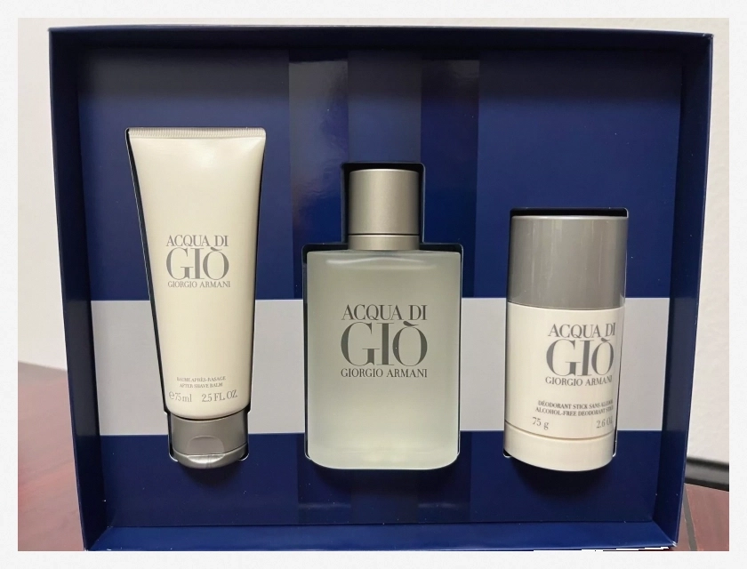 Acqua Di Gio by Giorgio Armani 3-Piece Set: 3.4 oz EDT Spray, 2.5 oz Aftershave Balm, 2.6 oz Deodorant