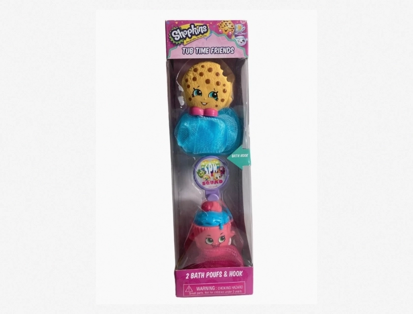 Shopkins 3-Piece Gift Set with Body Bath Pouf, Hook, Cupcake and Cookie Design