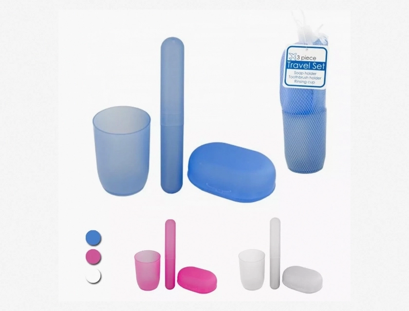 Portable 3-Piece Bathroom Travel Set – Cup, Soap Dish, and Toothbrush Organizer