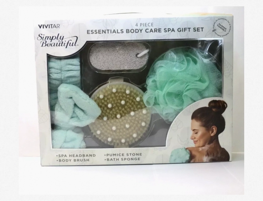Vivitar 4-Piece Body Care Gift Set with Headband, Body Brush, Pumice Stone, and Sponge