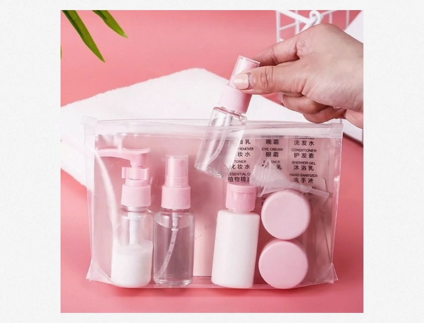 Refillable 11-Piece Transparent Bottle Set for Lotion, Liquid Soap, and Hair Gel