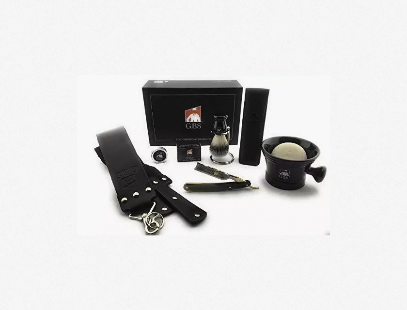 GBS Gift Set with Dovo 3580 Bergischer Lowe Razor 5/8 Inch and Black Ceramic Mug