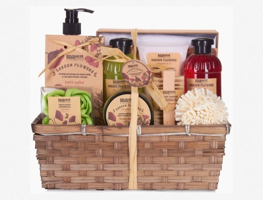 Brubaker Cosmetics Home Spa Gift Set – Garden Poppies Flowers – 14 Piece Luxury Beauty Kit