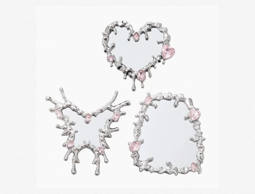 Heart-Shaped Handheld Vanity Travel Cosmetic Makeup Mirror Set, 3-Piece