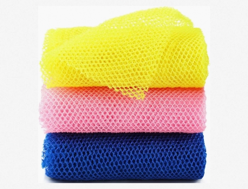 3-Piece African Net Sponge Long Bath Exfoliating Set – Pink, Yellow, and Blue
